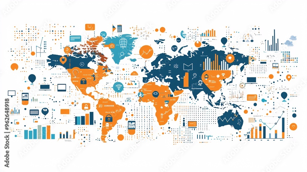 Fototapeta premium A dynamic visualization of global marketing automation processes, with CRM data integration at the core.