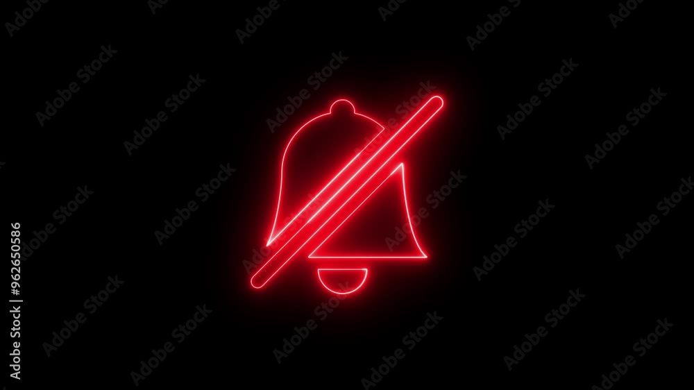 No bell. A glowing animated stop bells icon on a black background. No bell. A glowing animated stop bells icon on a black background.