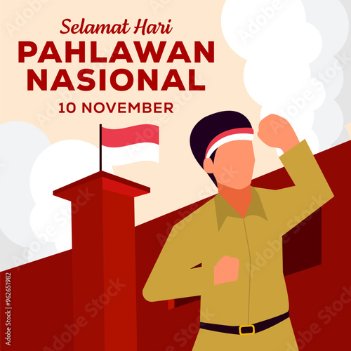 flat design style Hari Pahlawan Nasional illustration