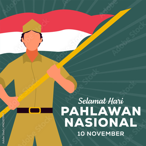 Hari Pahlawan Nasional illustration in flat design style