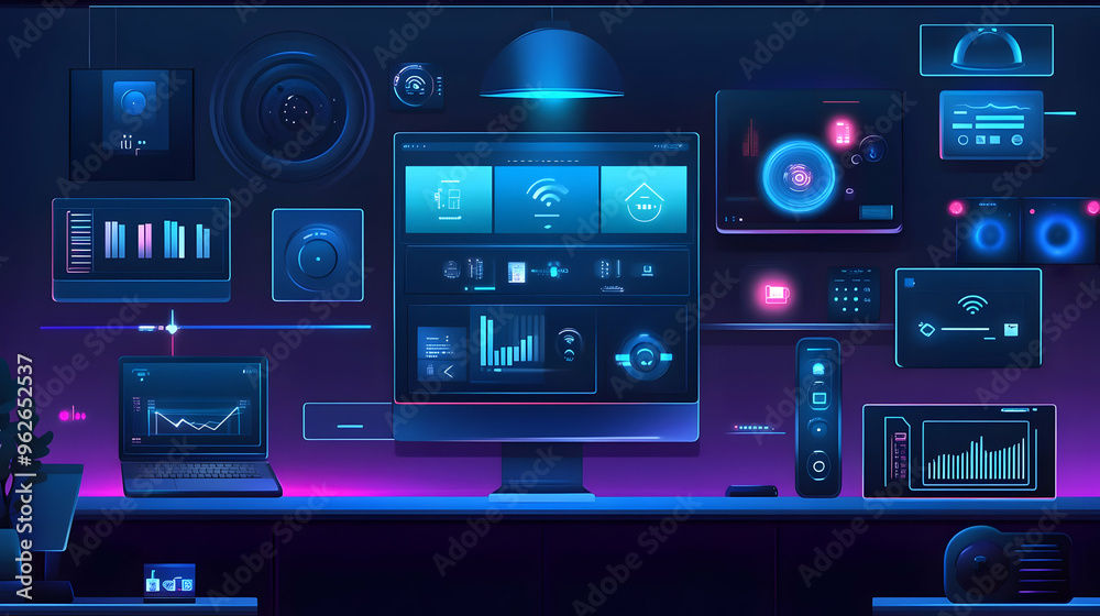 Futuristic Smart Home Control Center Illustration Futuristic Smart Home Control Center Illustration