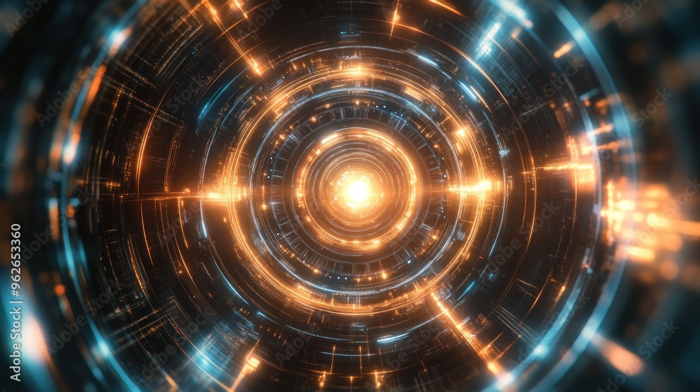 Obraz premium A futuristic tunnel of glowing lights and energy, suggesting advanced technology or space travel.