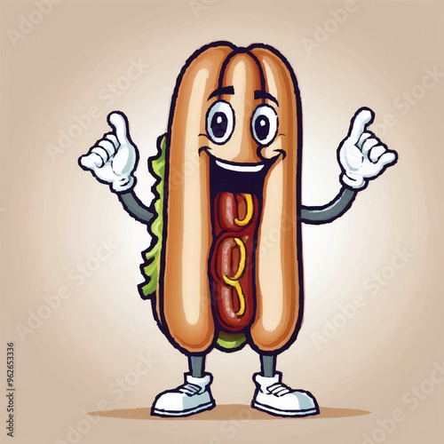 vector mascot illustration of Hot dog with vegetable and hat. Taco with pointing hand and relax pose cartoon mascot illustration character vector clip art hand drawn chili sandwich mascot character. 