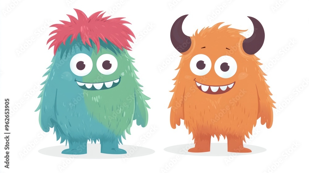 Fototapeta premium Two Friendly Cartoon Monsters