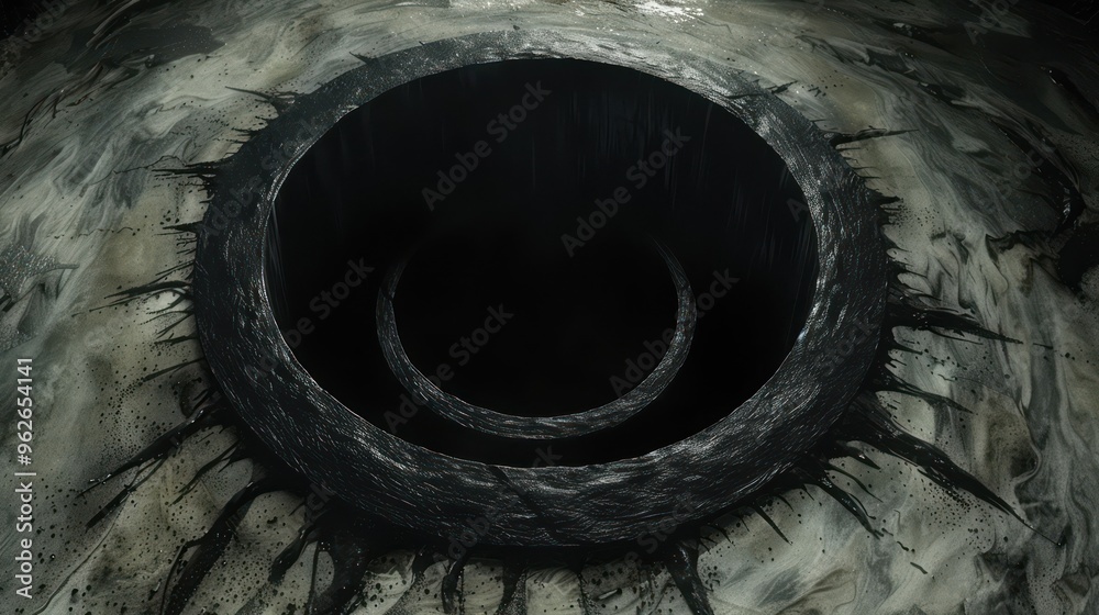 A dark, circular opening with jagged edges, set against a textured surface, evoking mystery. A dark, circular opening with jagged edges, set against a textured surface, evoking mystery.