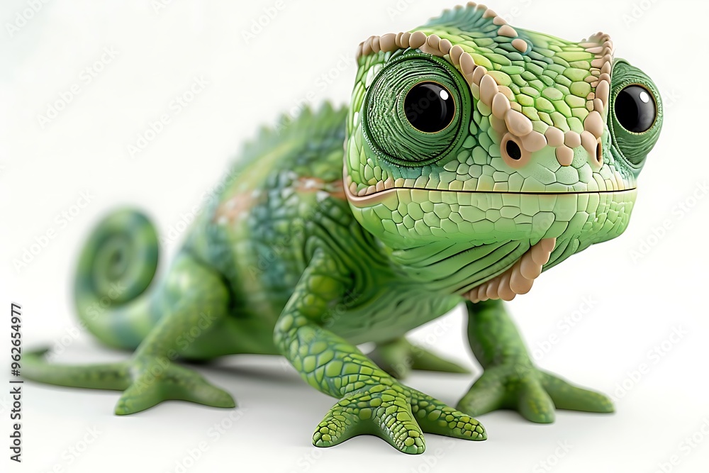Obraz premium Cute Green Chameleon Lizard Reptile Animal Pet Isolated on White Background