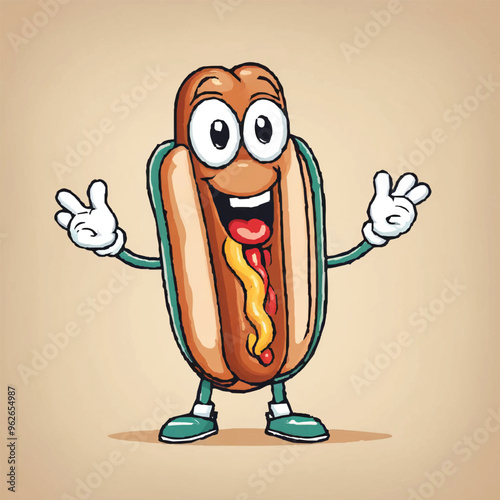 vector mascot illustration of Hot dog with vegetable and hat. Taco with pointing hand and relax pose cartoon mascot illustration character vector clip art hand drawn chili sandwich mascot character. 