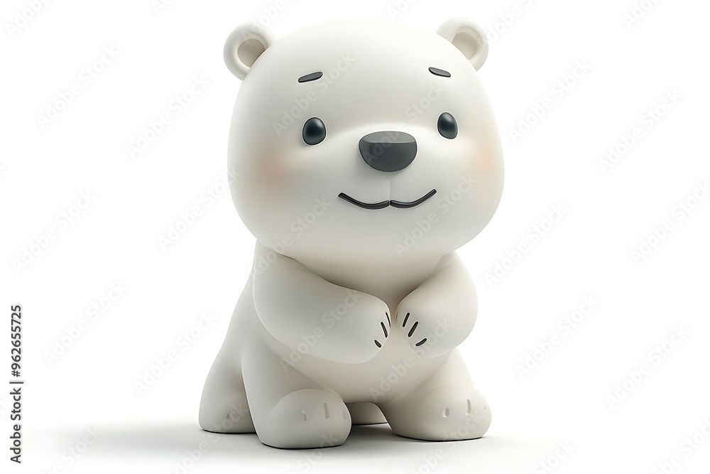 Cute Cartoon Polar Bear Cub Sitting  D Render