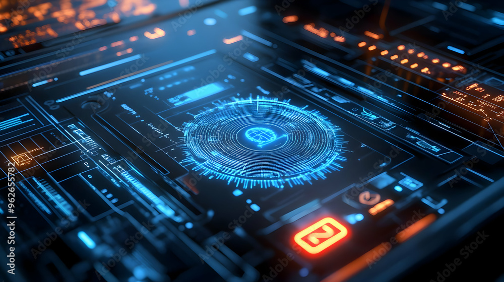 Abstract Futuristic Interface Background with Glowing Circles