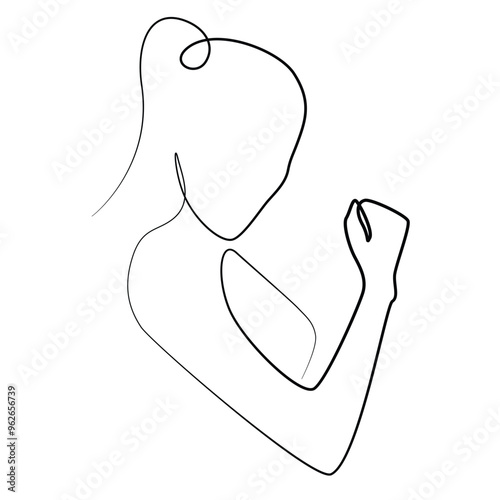minimalist line of strong woman.one continuous line of woman showing arm muscles.line vector illustration