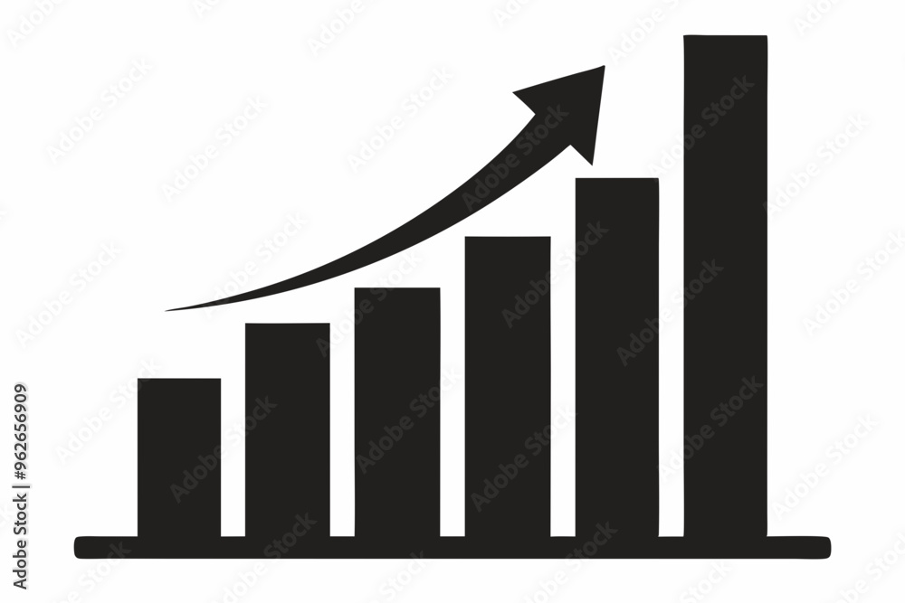 
Growth bar chart, Growing graph vector, Business chart with arrow, Profit growing icon, Growth success icon vector. 
