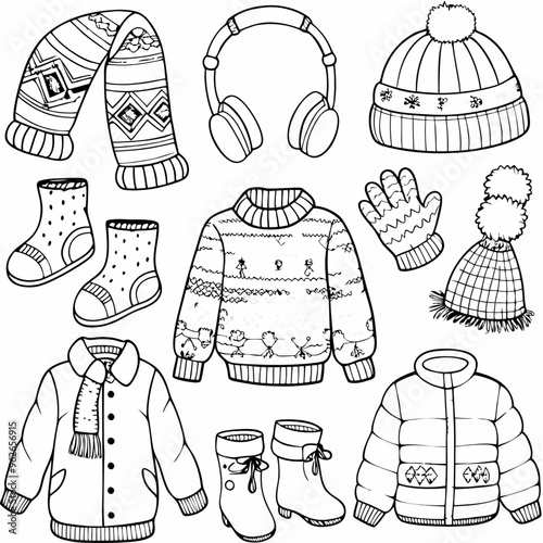 Winter Clothing Set Illustration for Coloring Books and Craft Projects