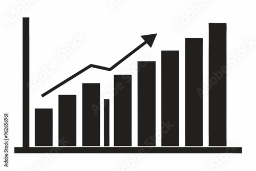 
Growth bar chart, Growing graph vector, Business chart with arrow, Profit growing icon, Growth success icon vector. 
