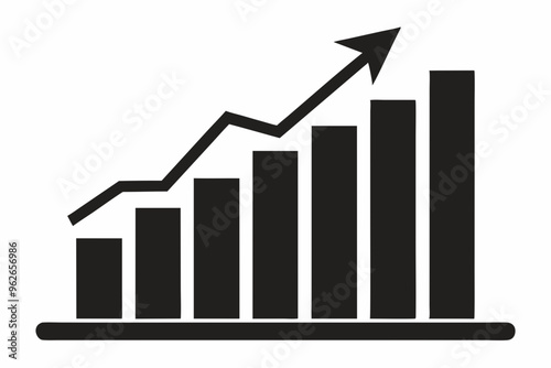 
Growth bar chart, Growing graph vector, Business chart with arrow, Profit growing icon, Growth success icon vector. 
