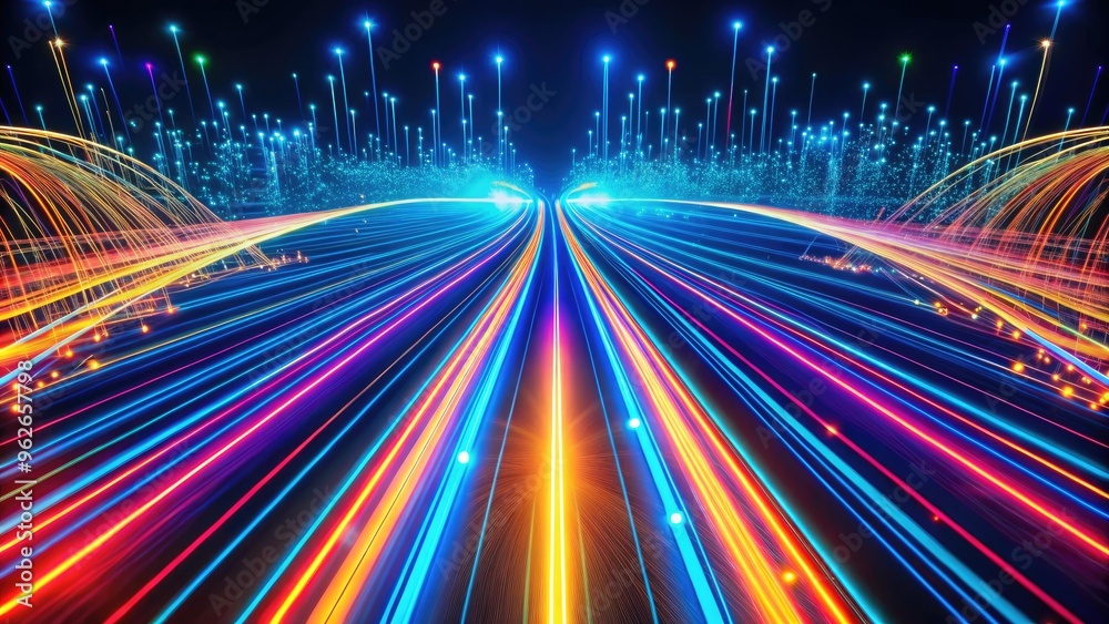 A futuristic highway with neon light trails. A futuristic highway with neon light trails.
