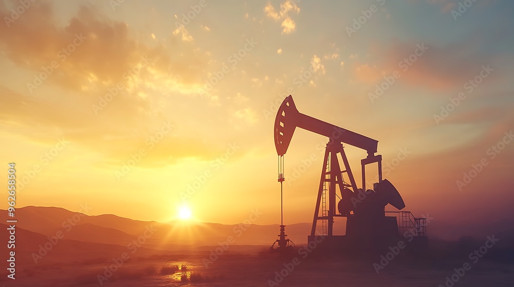Oil Pump Silhouette at Sunset in the Desert Oil Pump Silhouette at Sunset in the Desert