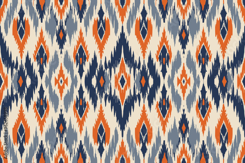 Ethnic abstract ikat art. Seamless pattern in tribal, folk embroidery, and Mexican style. Aztec geometric art ornament print.Design for carpet, wallpaper, clothing, wrapping, fabric, cover, textile