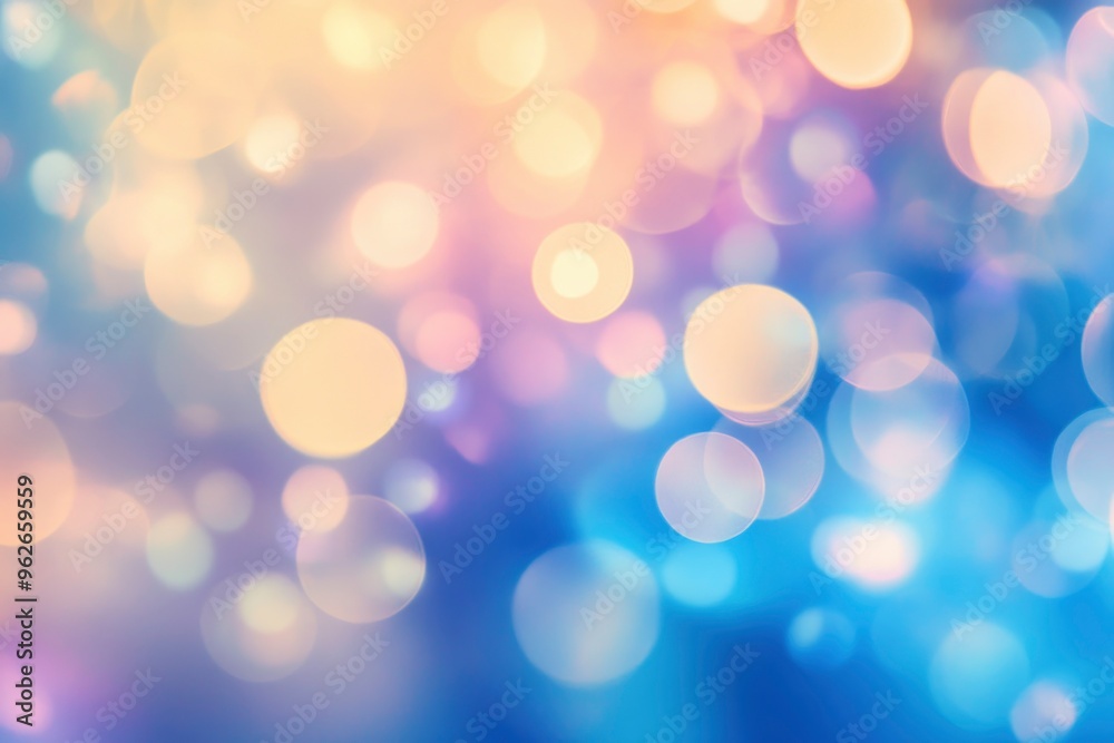 Fototapeta premium Defocused abstract blue bokeh background pastel colored, flare from lights, color gradient, blurred round bokeh as holiday texture. with generative ai