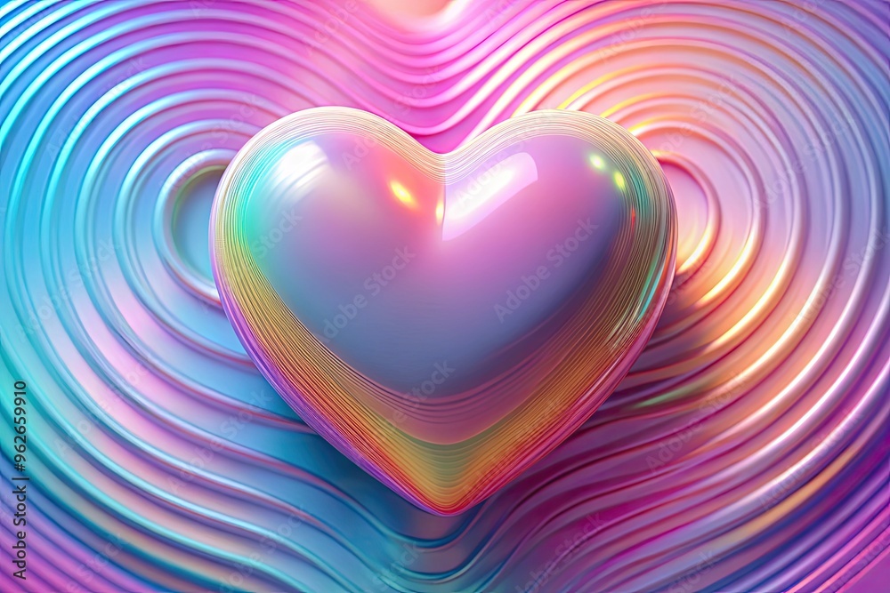 A vibrant 3D heart surrounded by colorful waves. A vibrant 3D heart surrounded by colorful waves.