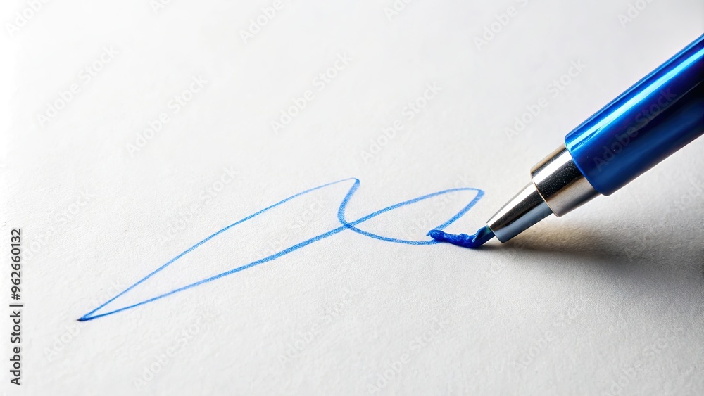 A Close-Up Of A Handwritten Signature In Blue Ink On A White Background ...