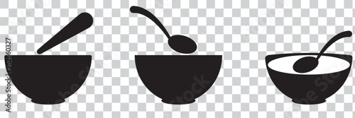 Soup bowl meal vector icon set