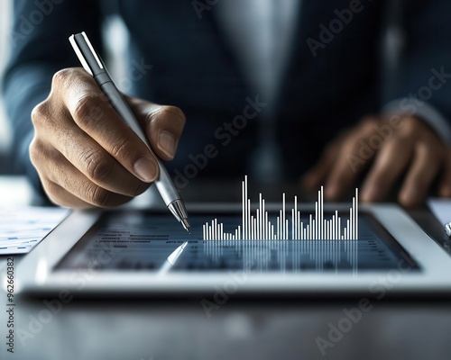 Closeup of a tax consultant holding a digital pen, explaining tax return details on a tablet, closeup consultant digital pen, tax return consultation