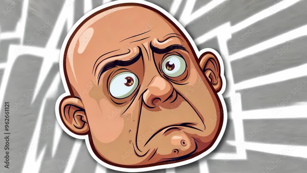 A confused expression captured in the artwork of a worried bald man with exaggerated features A confused expression captured in the artwork of a worried bald man with exaggerated features