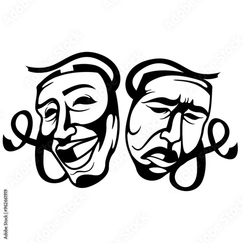 Smile Now Cry Later | Happy & Sad | Laugh & Crying | Theater Mask | Masquerade | Face Masks | Mask | Clown Mask | Original Illustration | Vector and Clipart | Cutfile and Stencil