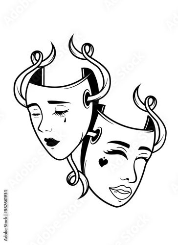 Smile Now Cry Later | Happy Mask | Happy & Sad | Crying Mask | Masquerade | Theater Mask | Sad Mask | Clown Mask | Original Illustration | Vector and Clipart | Cutfile and Stencil