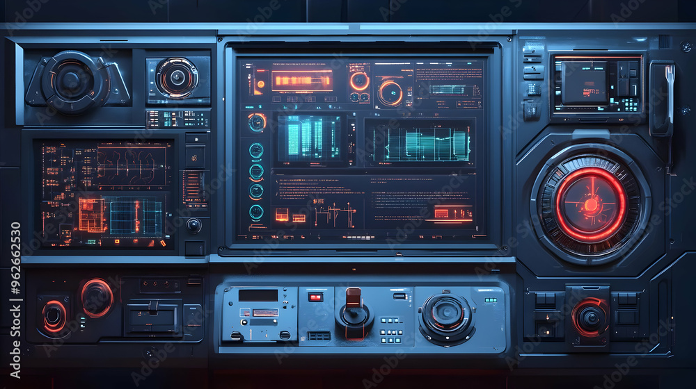 Futuristic Control Panel with Glowing Lights 3D Illustration Futuristic Control Panel with Glowing Lights 3D Illustration