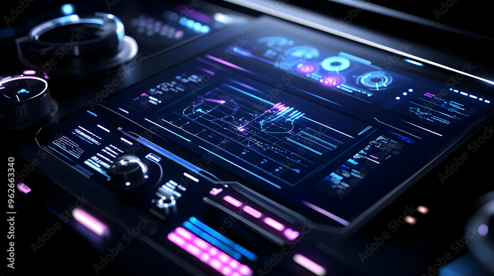 Futuristic Interface Design: 3D Render of a Sci-Fi Control Panel