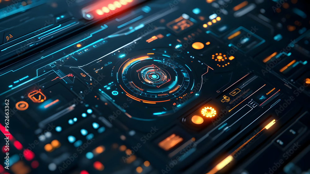 Futuristic Interface with Glowing Lights 3D Illustration