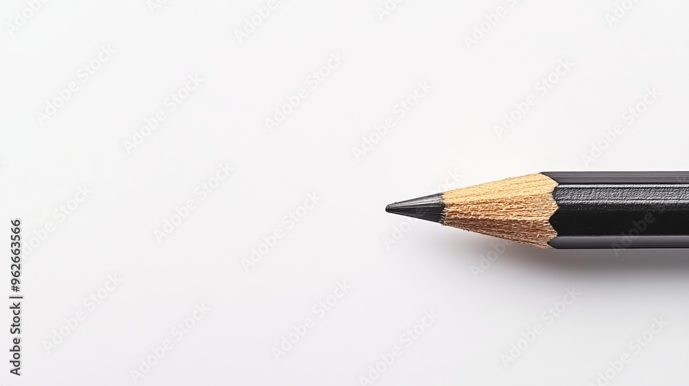 Black wooden pencil on a white background top view representing school stationery Black wooden pencil on a white background top view representing school stationery