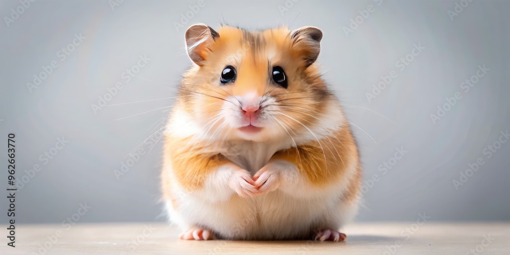 Adorable fluffy teddy bear hamster stands on hind legs, showcasing its compact yet mighty size, measuring approximately 5-7 inches in length, with a rounded body. Adorable fluffy teddy bear hamster stands on hind legs, showcasing its compact yet mighty size, measuring approximately 5-7 inches in length, with a rounded body.