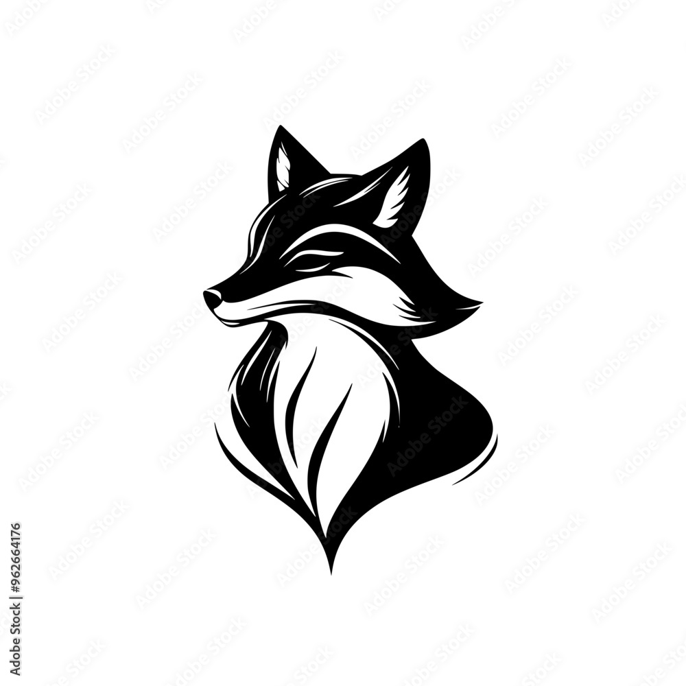 Fototapeta premium Stylized black and white fox logo designs, Set of elegant black and white fox logo illustrations featuring minimalistic, sleek lines and bold contrasts, perfect for branding or design elements.