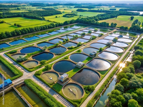Aerial View Of Catfish Farm With Ponds, Tanks, And Equipment, Ideal For Commercial Aquaculture Investment. photo