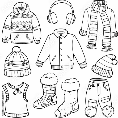 Winter Clothing Set Illustration for Coloring Books and Craft Projects