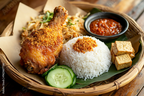 rice with chicken nasi ayam penyet