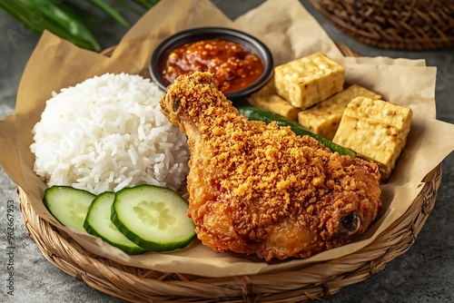 rice with chicken nasi ayam penyet