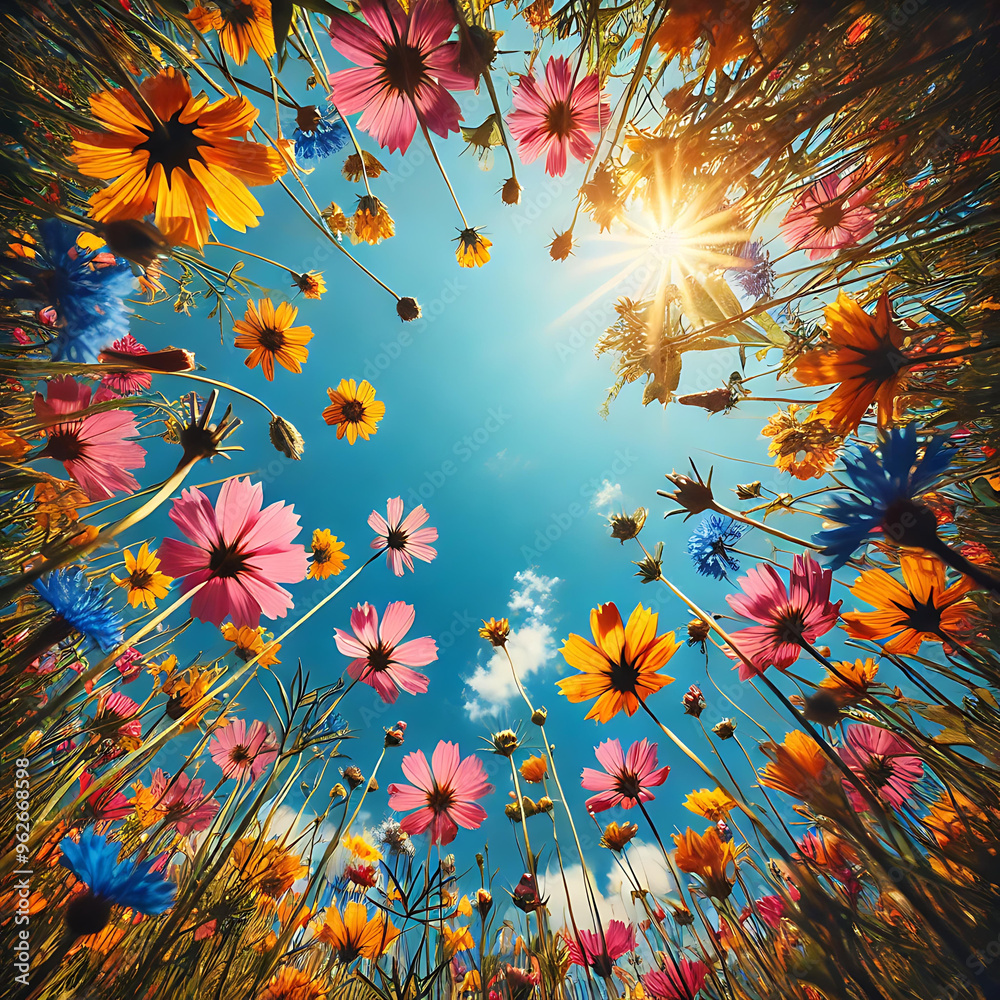 Obraz premium colorful wildflower with the blue sky background