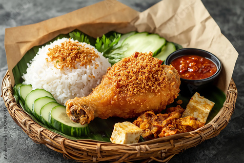 rice with chicken nasi ayam penyet