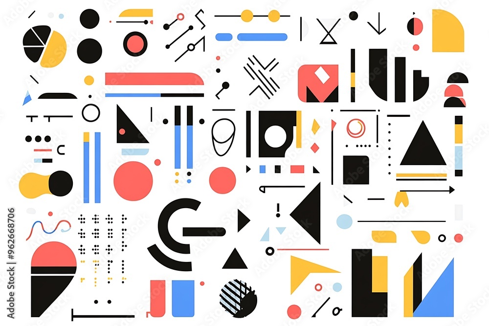 Geometric Abstract Design with Minimalist Shapes, Bauhaus-Inspired Symbols, Trendy Vector Icons, and Retro Modernist Elements – Perfect for Graphic Design, Web, and Contemporary Art Projects. Geometric Abstract Design with Minimalist Shapes, Bauhaus-Inspired Symbols, Trendy Vector Icons, and Retro Modernist Elements – Perfect for Graphic Design, Web, and Contemporary Art Projects.