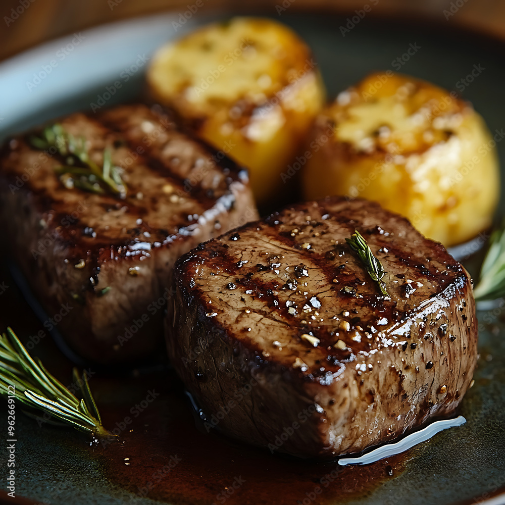 close-up of steak tips with a crust of garlic and herbs close-up of steak tips with a crust of garlic and herbs