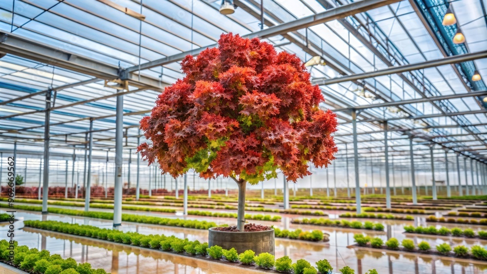 Fresh red oak ready to harvest from hydroponic installation in the greenhouse, hydroponic, green house, red oak, fresh Fresh red oak ready to harvest from hydroponic installation in the greenhouse, hydroponic, green house, red oak, fresh