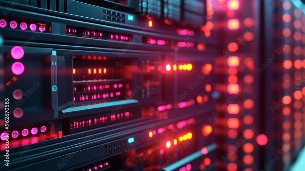 Exploring advanced data center technology and server architecture at night in a high-tech facility Exploring advanced data center technology and server architecture at night in a high-tech facility