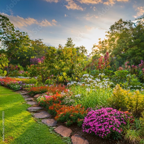 New Different pink, orange and white flowers. Colorful garden flowers, wallpaper backdrop.