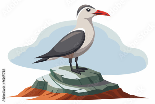 Free vector perched seabird on rocky outcrop on vector art illustration