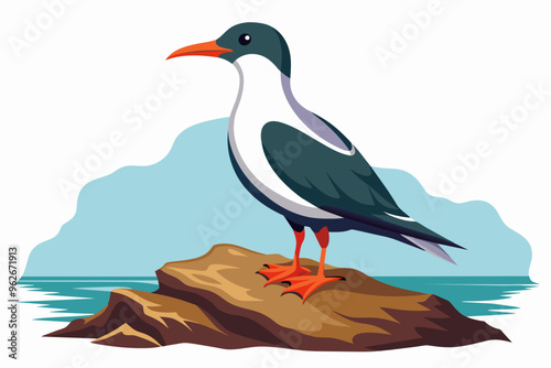 Free vector perched seabird on rocky outcrop on vector art illustration