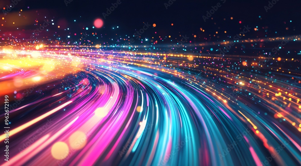 Abstract Blue and Pink Neon Light Trails with Bokeh Effect Abstract Blue and Pink Neon Light Trails with Bokeh Effect