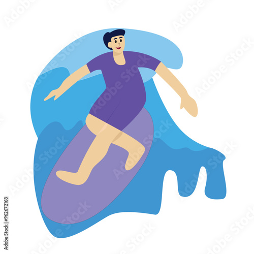 Illustration vector design of man surfing in the sea ocean